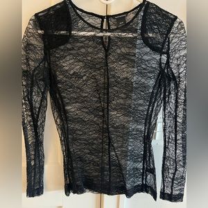 Club Monaco Black Long Sleeved Sheer Lace Top.